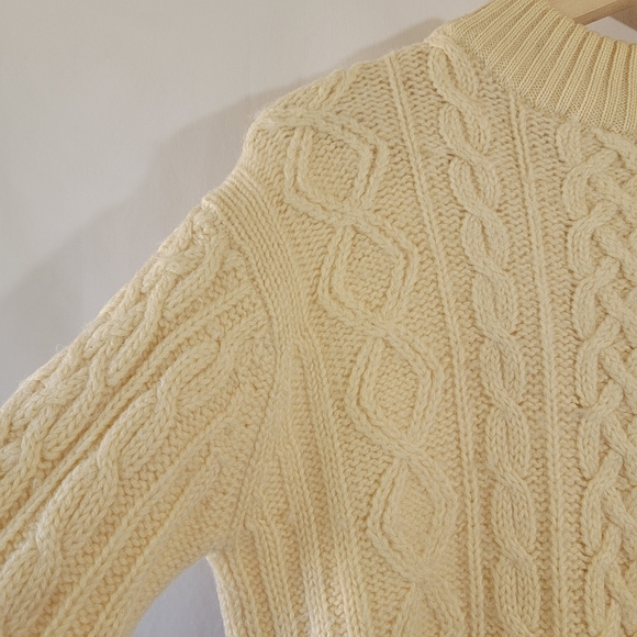 VTG Y2K Ivory Chunky Cable Knit Fisherman Sweater 40 100% Pure Wool Turtleneck - Picture 5 of 12